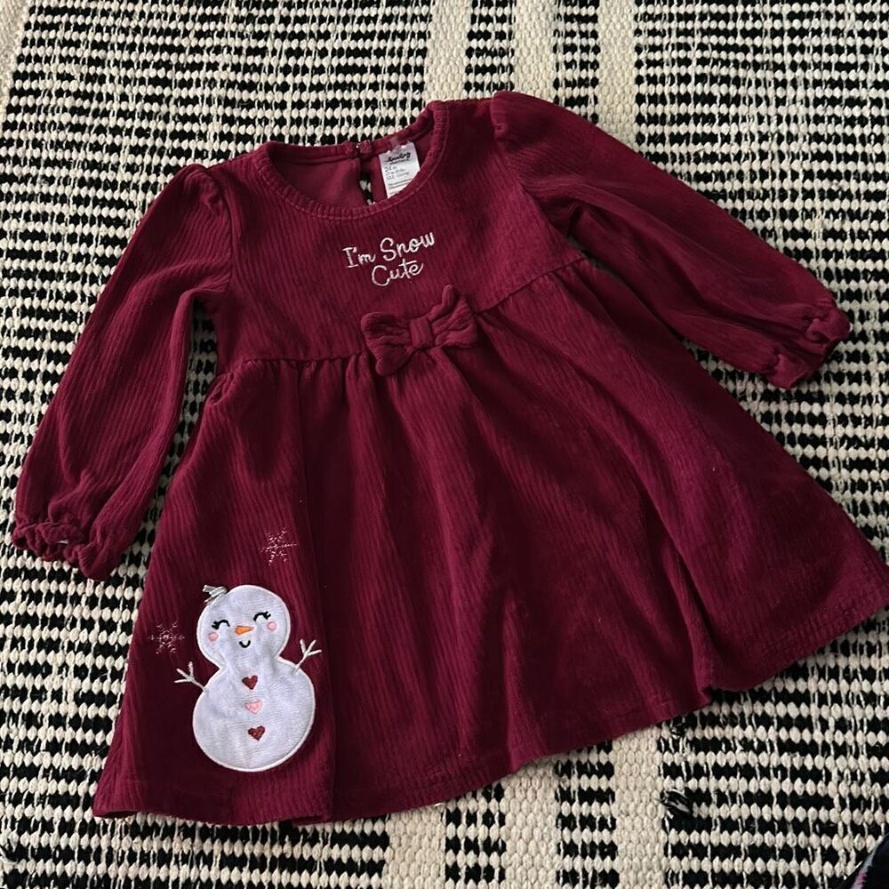 Baby starters Size 24M burgundy Christmas dress snowman dress